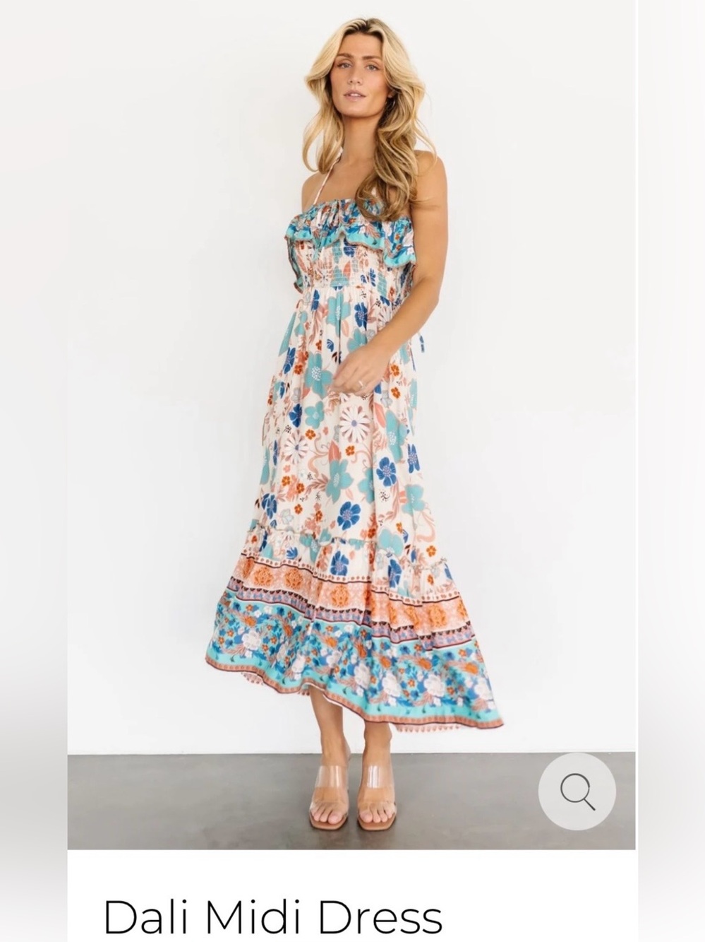 Baltic Born Dali  “In Loom” Floral Strapless Midi Smocked Dress large